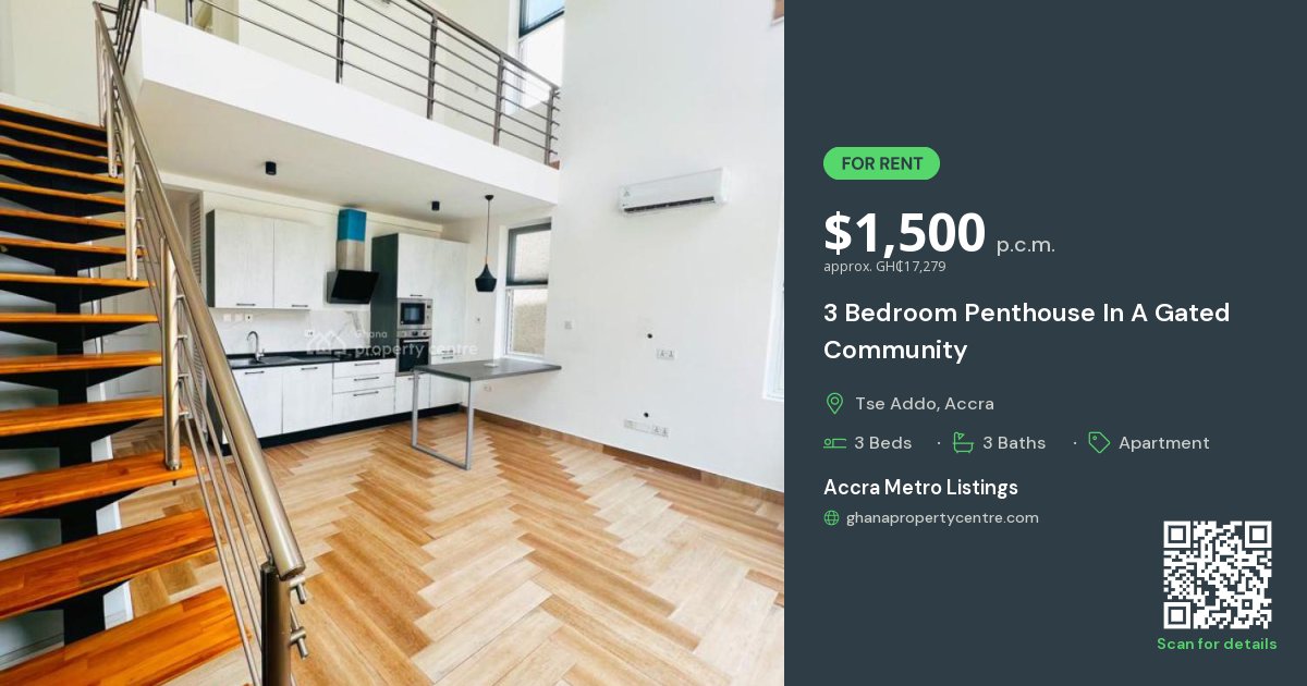 For Rent: 3 Bedroom Penthouse In A Gated Community, Tse Addo, Accra | 3 ...