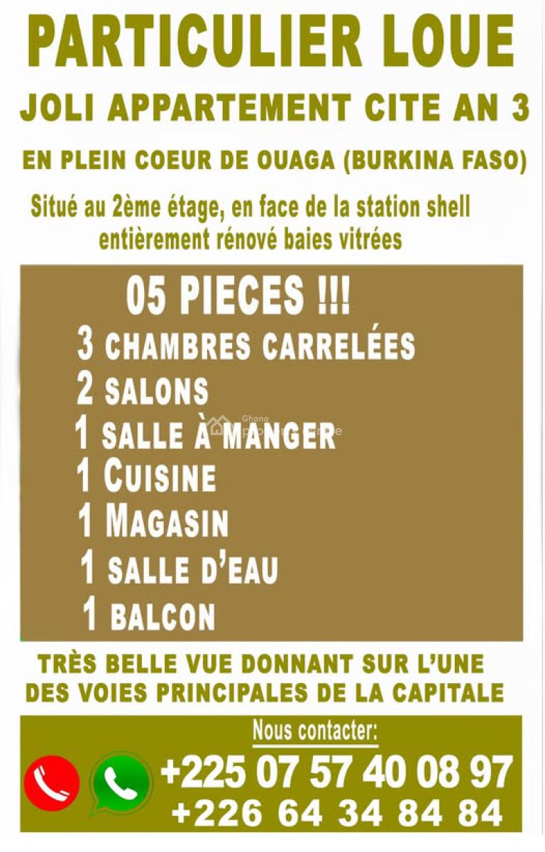 Particulier Loue -- Appartement Moderne Au Cœur De Ouagadougou, Ouagadougou Cité an 3, Accra Metropolitan, Accra, Single Room Self Contained for Rent