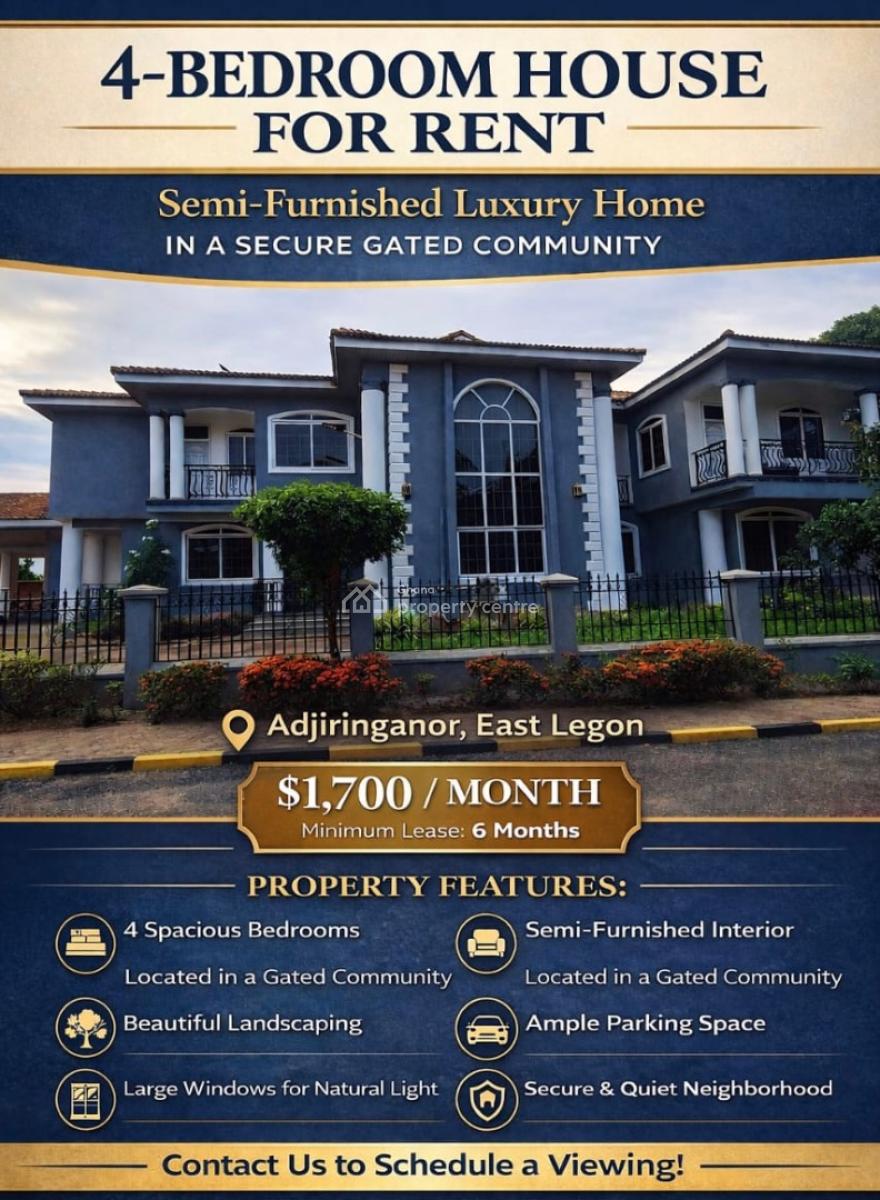 4 Bedrooms House in a Gated Community, East Legon, Accra, Detached Duplex for Rent