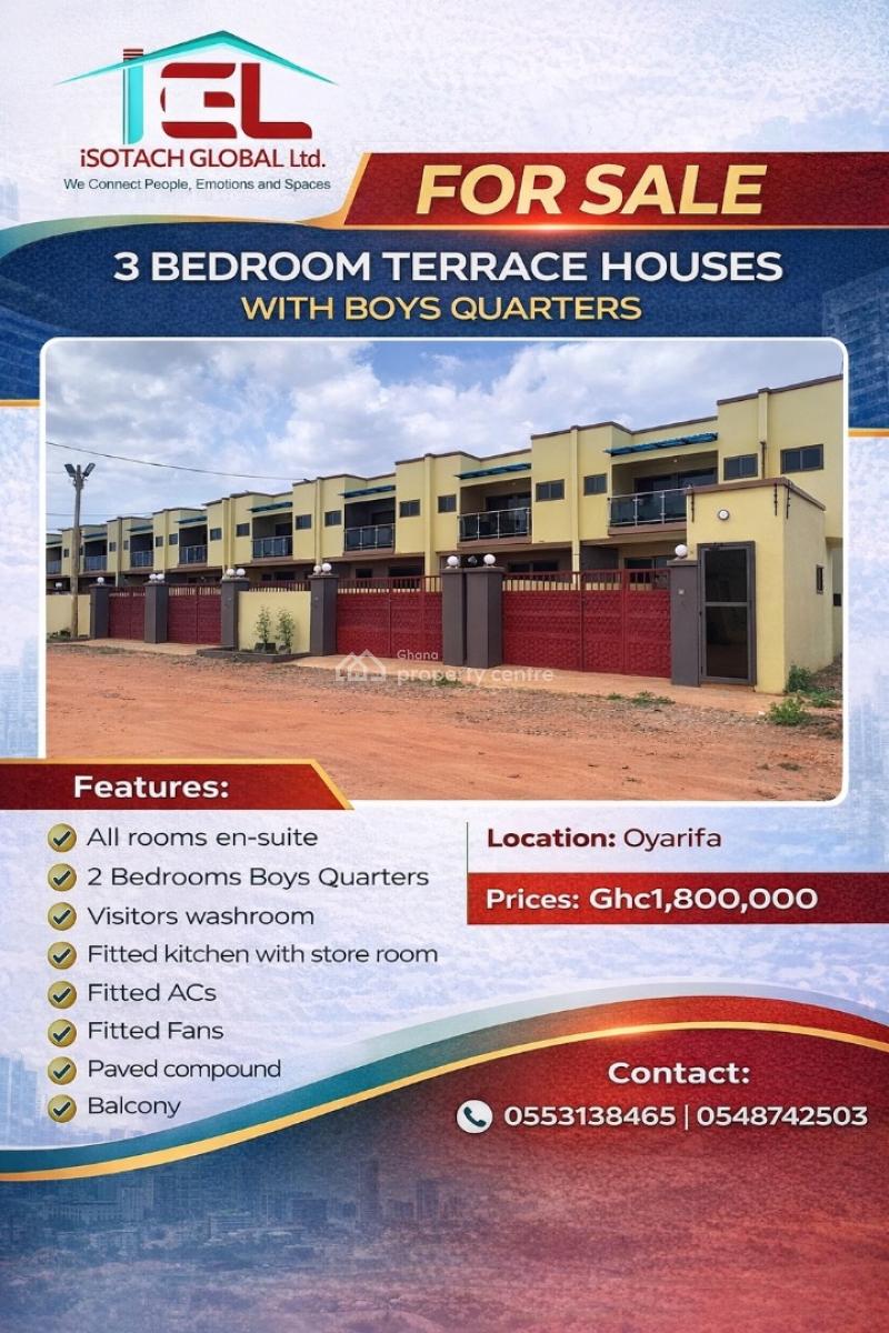 3 Bedroom Terrace Houses with Boys Quarters, Oyarifa, La Nkwantanang Madina Municipal, Accra, House for Sale