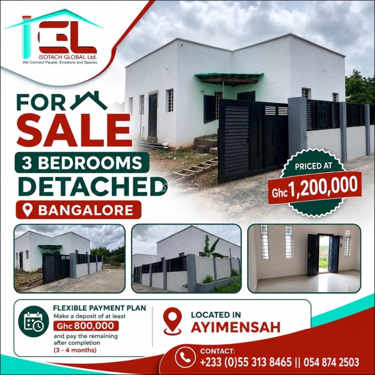 3 Bedrooms Detached Bangalore, Ayimensah, Oyarifa, La Nkwantanang Madina Municipal, Accra, Detached Bungalow for Sale