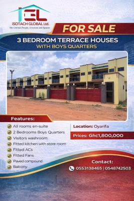3 Bedroom Terrace Houses with Boys Quarters, Oyarifa, La Nkwantanang Madina Municipal, Accra, House for Sale