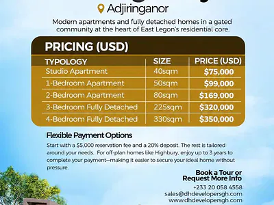 Off Plan Studio Apartment — Bamboo Street, Adjiringanor, East Legon, Accra